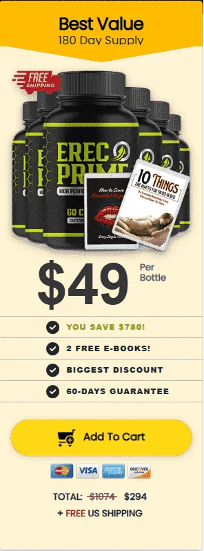 ErecPrime six-bottle package with bonus eBooks, free shipping, and best value pricing.